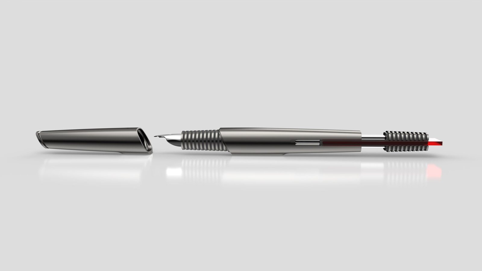 Render esploso di una penna stilografica